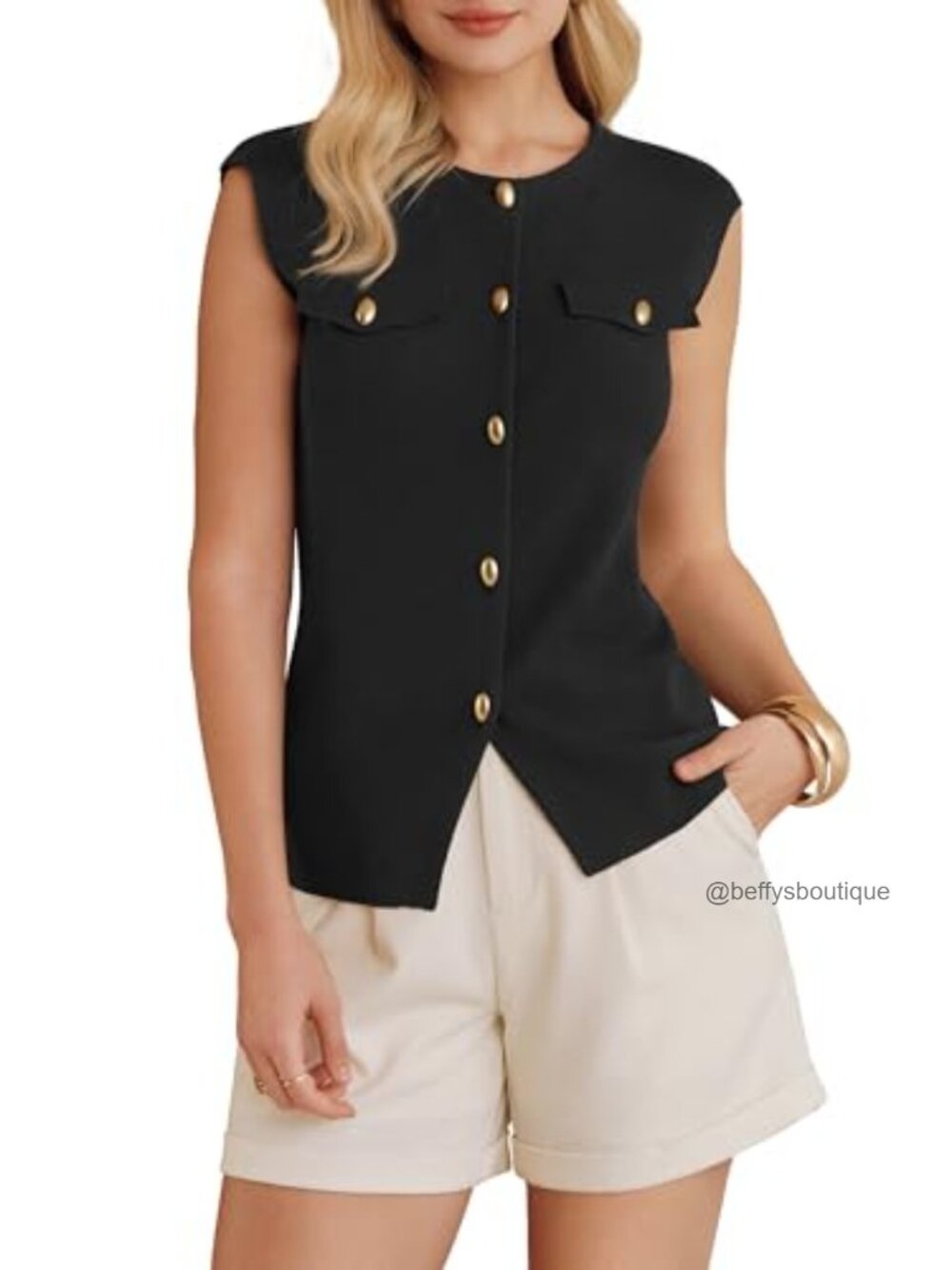 Button Down Blazer Sweater Vest Business Casual Fall Top